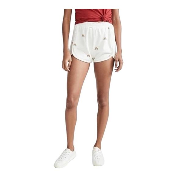 Spiritual Gangster Small Mini Shorts White with Rainbow Print Track Leisure - Picture 1 of 10